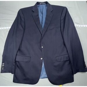 Hart Schaffner Marx Suit Jacket Mens 42 Blue Solid 2 Button Made USA‎ Business